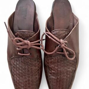 Donna Karan Brown Woven Leather Mules